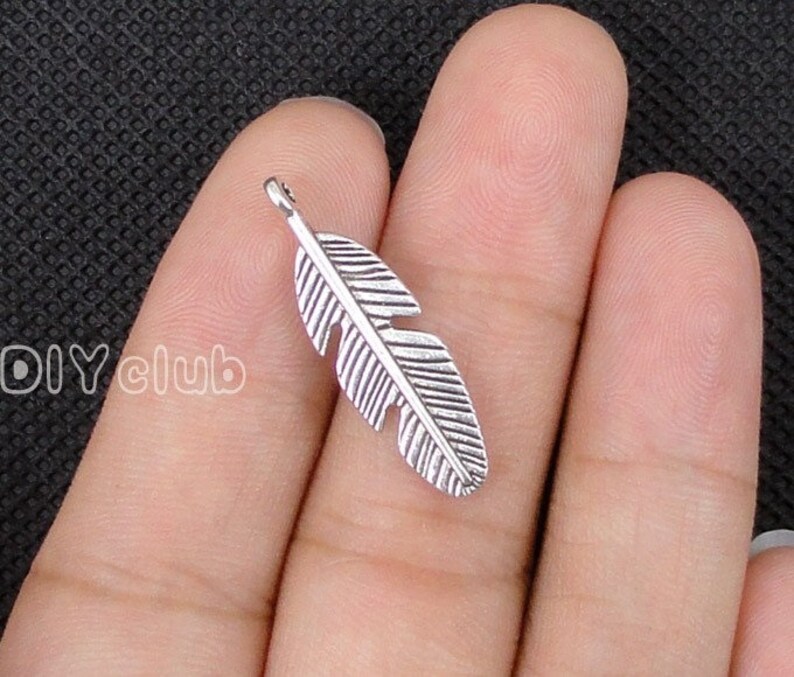 100pcs Antique Tibetan Silver 2 Sided Feather Charms Pendant 28x8mm Jelwery Findings Jewelry Makings