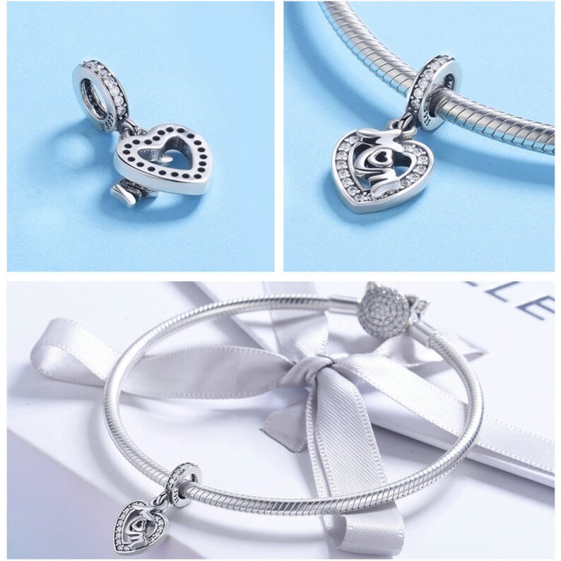 100/% Genuine 925 Sterling Silver Mom in Heart Pendant Charm fit Women Bracelets DIY Jewelry Making Mother Gift