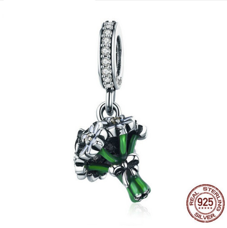 100/% Genuine 925 Sterling Silver Daisy Flower Green Color Enamel Pendant Charms fit Women Bracelets jewelry Making