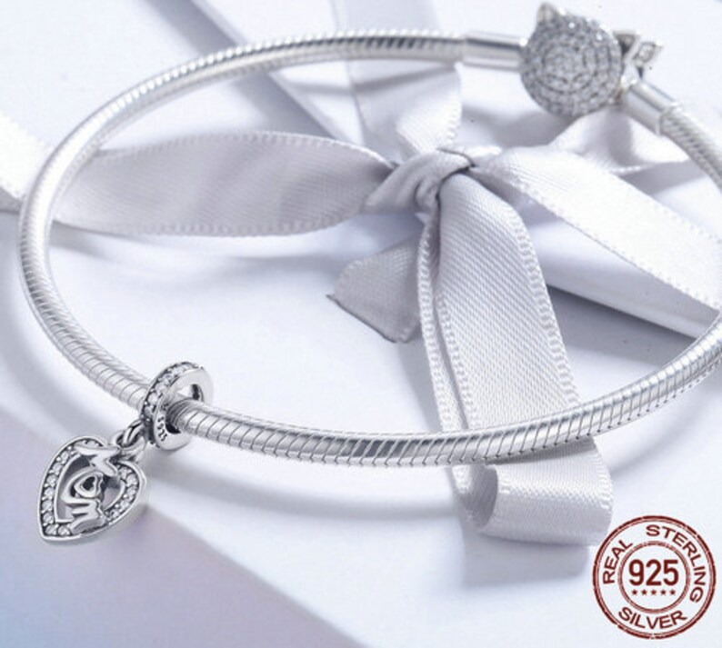 100/% Genuine 925 Sterling Silver Mom in Heart Pendant Charm fit Women Bracelets DIY Jewelry Making Mother Gift