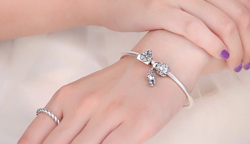 100/% Genuine 925 Sterling Silver Dazzling Women Love Handbag Charm Beads fit Charm Bracelet /& Necklace