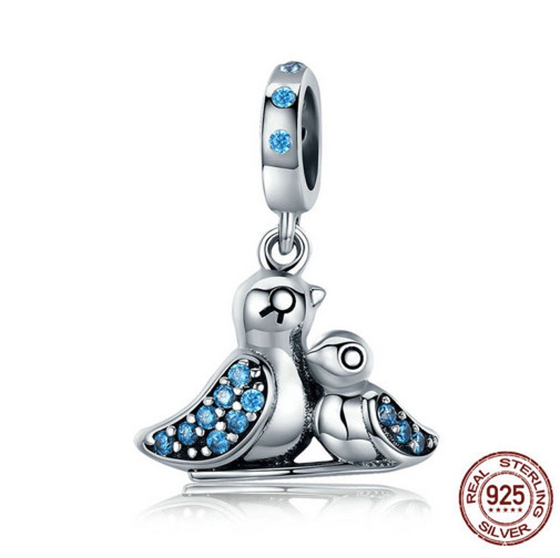 100/% Genuine 925 Sterling Silver Cute Bird Dependency Clear CZ Pendant Charms fit Bracelets Necklace Jewelry Making