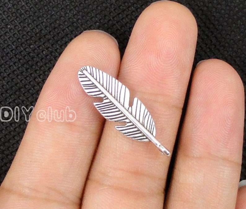 100pcs Antique Tibetan Silver 2 Sided Feather Charms Pendant 28x8mm Jelwery Findings Jewelry Makings