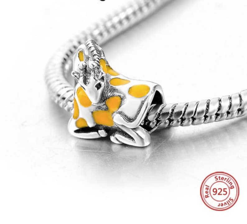 100/% Genuine 925 Sterling Silver Yellow Enamel Giraffe Animal Pendant Charms Fit Charm Bracelets /& Bangles Fine Jewelry Making