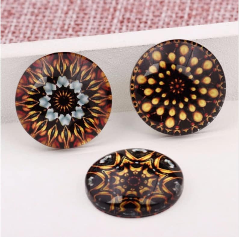 50pcs Mixed Round Gold Mandala Photo Glass Cabochon 10mm 12mm 14mm 16mm 18mm 20mm DIY Pendants Necklace Making Accessories