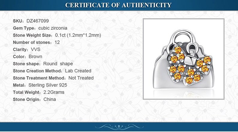 100/% Genuine 925 Sterling Silver Dazzling Women Love Handbag Charm Beads fit Charm Bracelet /& Necklace