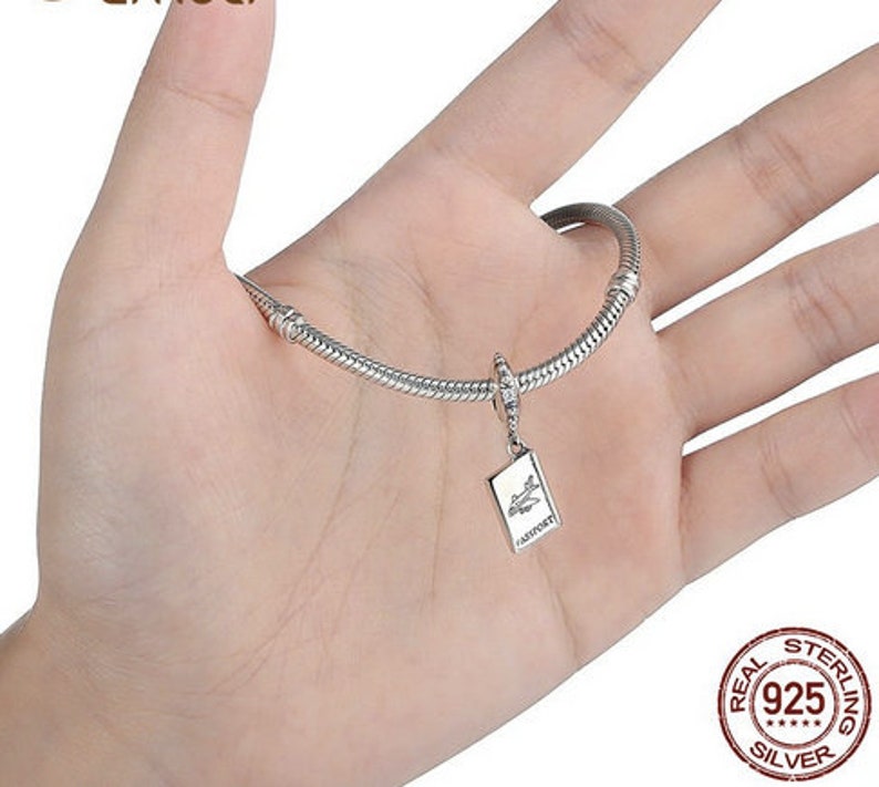 100/% Genuine 925 Sterling Silver PASSPORT Airplane Charm Fit Bracelet Travel Beads /& Jewelry Making