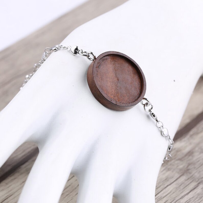 5pcs Fit 20mm Round Glass Cabochon Bracelet Blanks Stainless Steel Chain Bracelets Accessories DIY Wood Base Settings