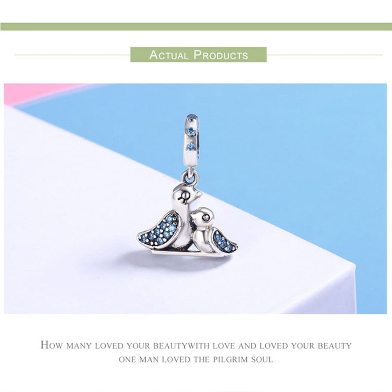 100/% Genuine 925 Sterling Silver Cute Bird Dependency Clear CZ Pendant Charms fit Bracelets Necklace Jewelry Making