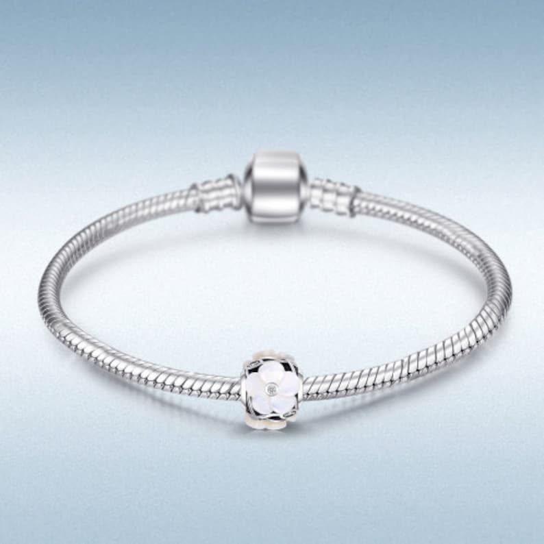 100/% Genuine 925 Sterling Silver Pearl Flower White Murano Glass Bead Charm Fit Bracelets For Women Best Gifts
