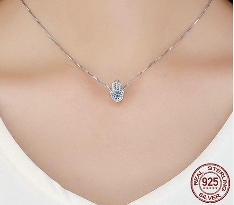 100/% Genuine 925 Sterling Silver Blue Trendy Lucky Element Fatima Hamsa Hand Charm Beads fit Charm Bracelets /& Bangles DIY Jewelry