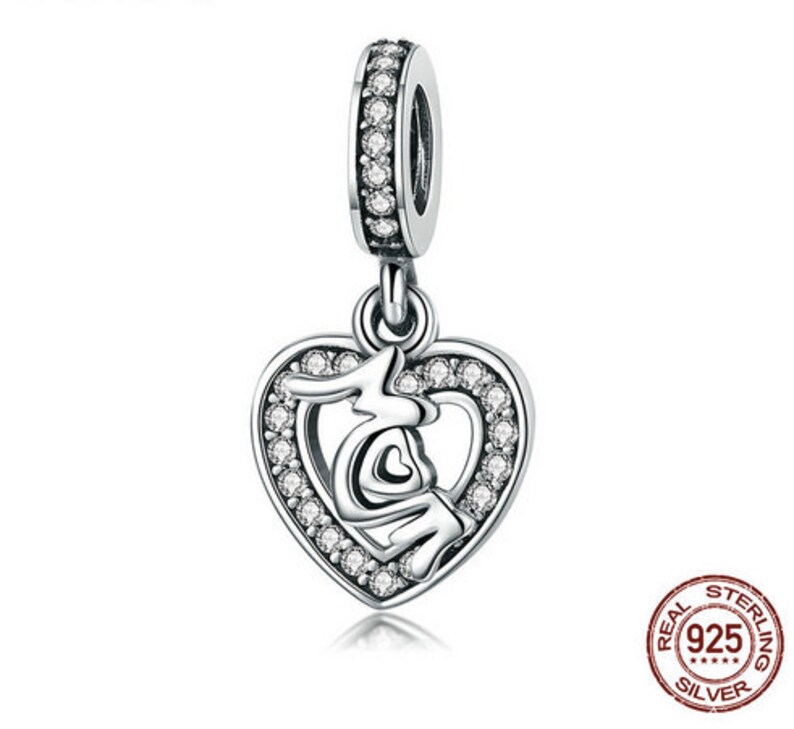 100/% Genuine 925 Sterling Silver Mom in Heart Pendant Charm fit Women Bracelets DIY Jewelry Making Mother Gift