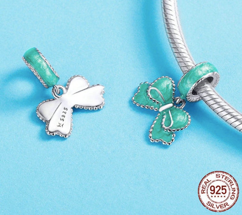 100/% Genuine 925 Sterling Silver Green Bowknot Ribbon Charm Pendant Fit Women Bracelets DIY Jewelry Making
