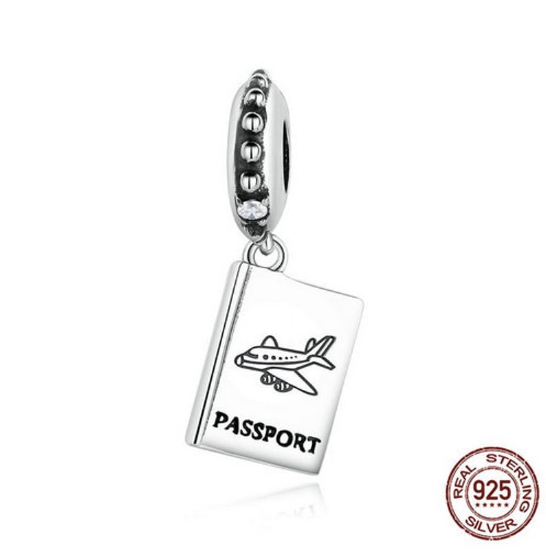 100/% Genuine 925 Sterling Silver PASSPORT Airplane Charm Fit Bracelet Travel Beads /& Jewelry Making