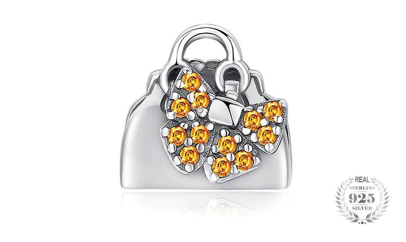 100/% Genuine 925 Sterling Silver Dazzling Women Love Handbag Charm Beads fit Charm Bracelet /& Necklace
