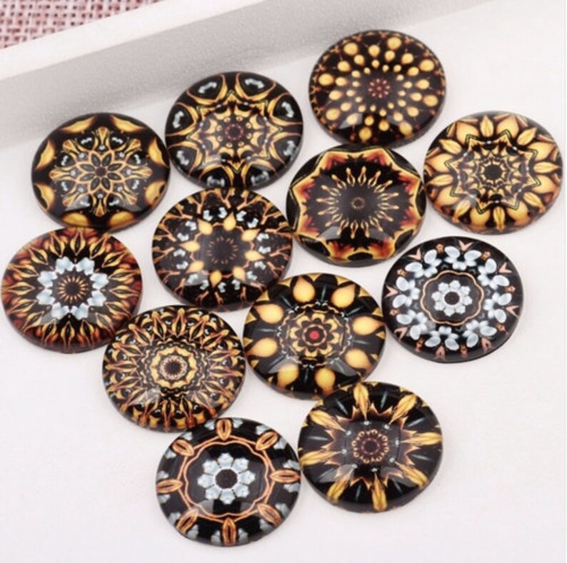 50pcs Mixed Round Gold Mandala Photo Glass Cabochon 10mm 12mm 14mm 16mm 18mm 20mm DIY Pendants Necklace Making Accessories