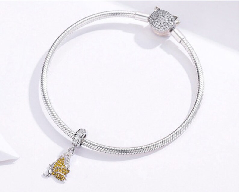 100/% Genuine 925 Sterling Silver Yellow Rhinestone Butterfly Charms Pendant fit Charm Bracelets Women Necklaces Silver Jewelry