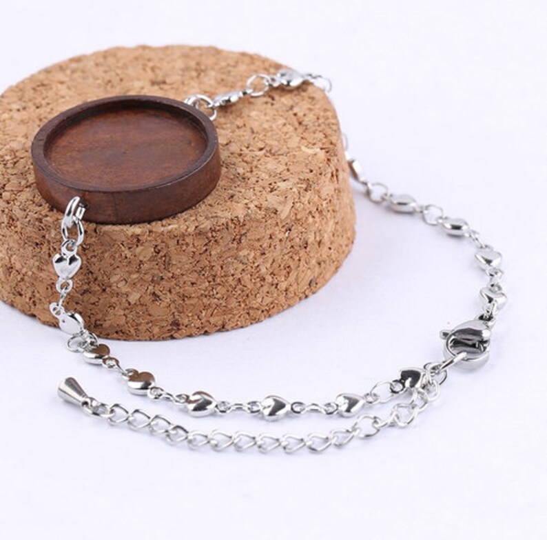 5pcs Fit 20mm Round Glass Cabochon Bracelet Blanks Stainless Steel Chain Bracelets Accessories DIY Wood Base Settings