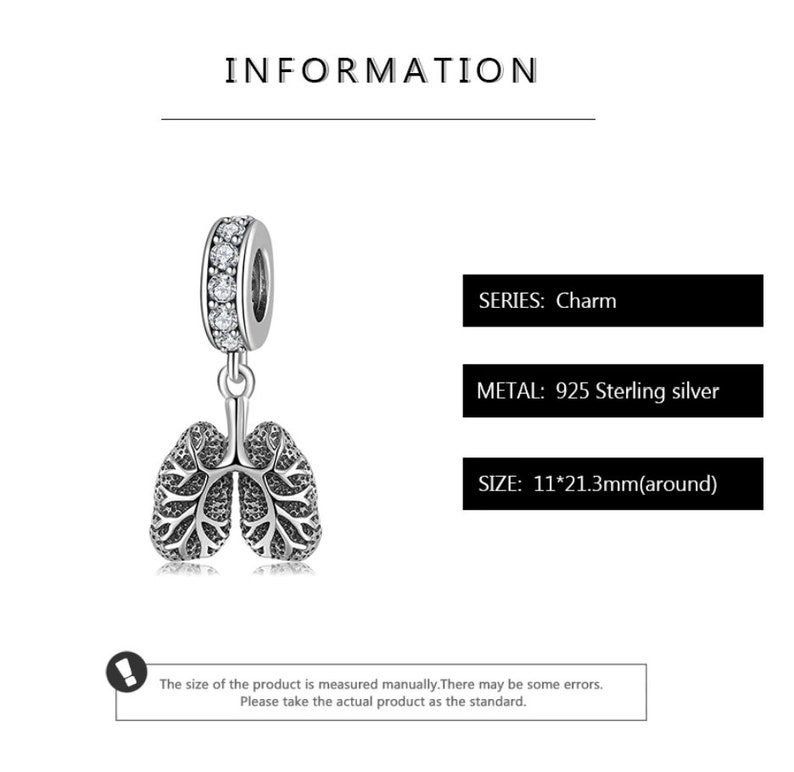 100 Authentic 925 Sterling Silver Body Organ Lung Charm Etsy