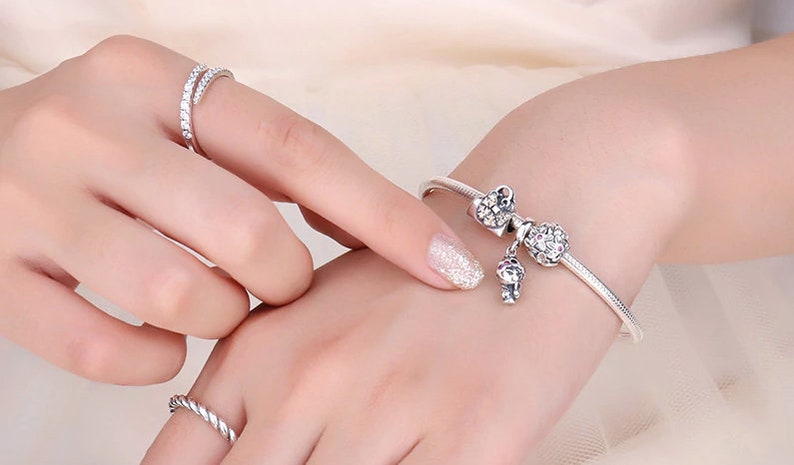 100/% Genuine 925 Sterling Silver Dazzling Women Love Handbag Charm Beads fit Charm Bracelet /& Necklace