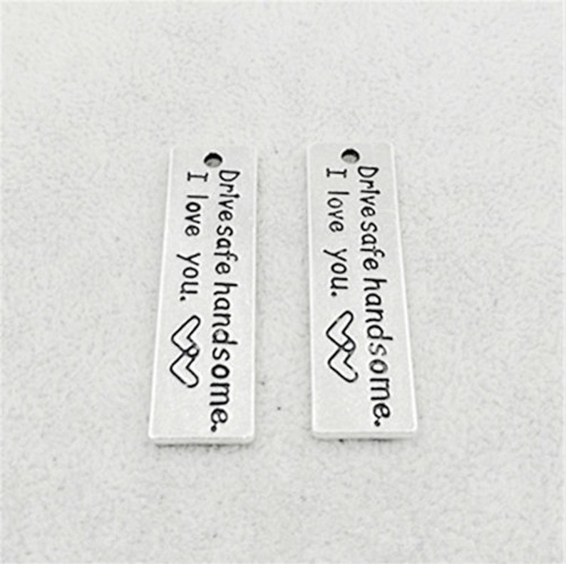20 pcsLot 10*35mm Antique Silver Colour Letter Printed Drive safe handsome I love you charm round disc message charms Jewelry Findings