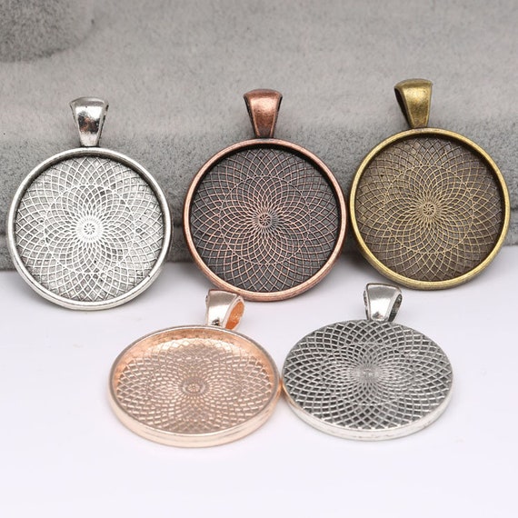 10pcs 25mm Antique Round Plain Pendant Base Setting Cabochon Pendant Blank Tray