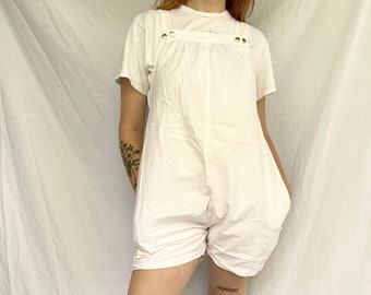 white denim short overalls
