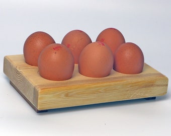 Egg storage racks for six eggs (3 x 2) - handmade from salvaged wood in the UK