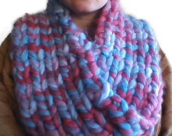 Pink Multicolor Chunky Knit Infinity Scarf