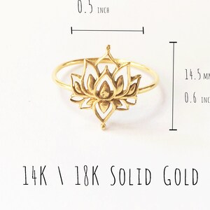 14k Yellow Gold Open Lotus Flower Ring – High Polish, Size 7.25, Symbolic Jewelry