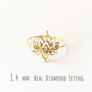 14K Solid Gold Lotus Ring, Lotus Flower Ring 14K Solid Gold, Solid Gold Lotus Ring, 18K, 14K, With Diamond, Yoga jewelry,