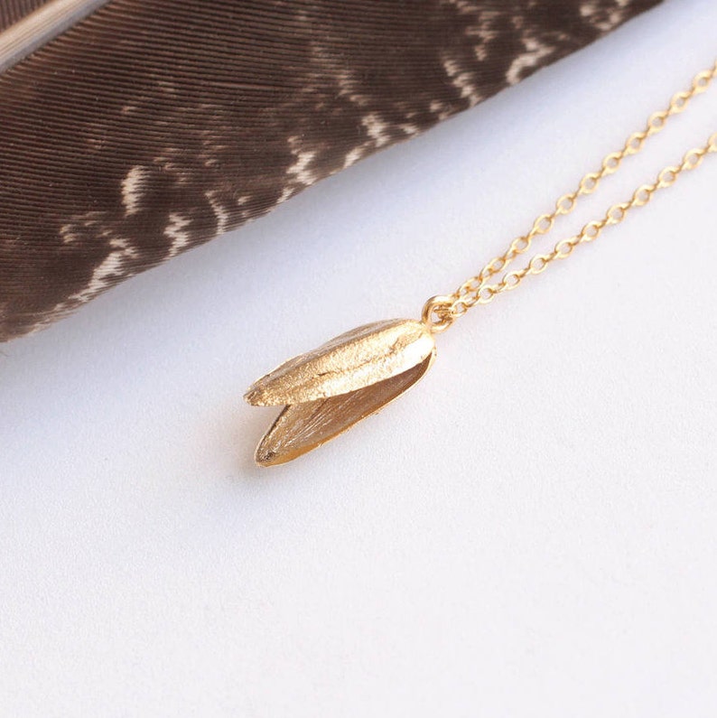 Sunflower seed gold plated necklace, Minimalist necklace, Nature necklace, Boho pendant, Charm necklace, Bridesmaid gift, Gold plated 24k image 2