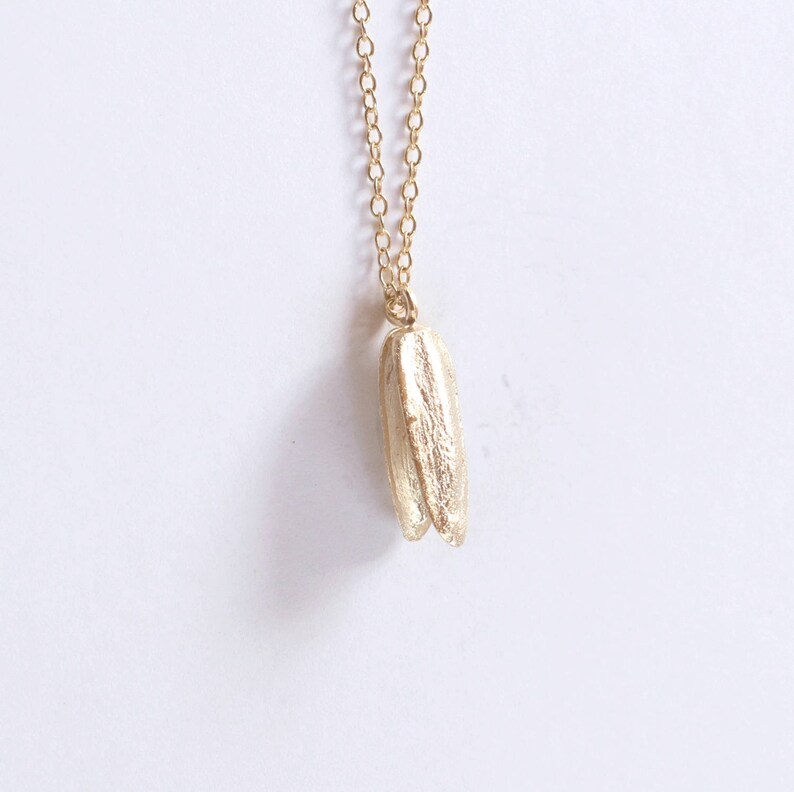 Sunflower seed gold plated necklace, Minimalist necklace, Nature necklace, Boho pendant, Charm necklace, Bridesmaid gift, Gold plated 24k image 3