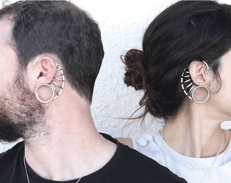 Earcuffs Silver Plated, Big Tunnels Look Alike, Ear Tunnels, Statement