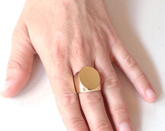 Seal ring gold plated, Big signet ring, Statement ring, Heavy seal ring, Unisex rings, Signet ring for men and woman, Oval signet ring,
