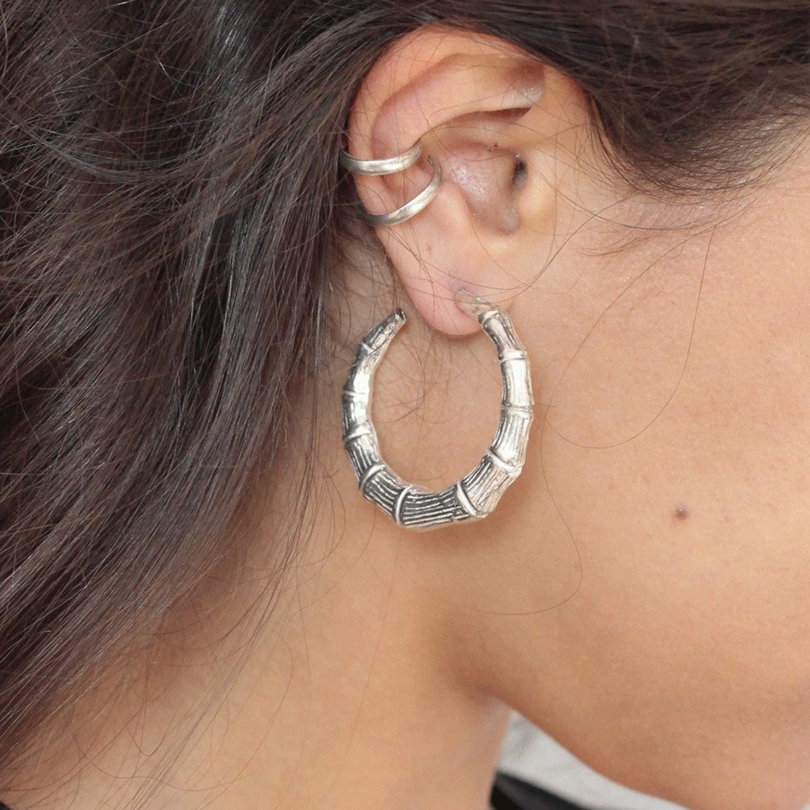 Big Bamboo Hollow Hoop Earrings For Women (Gold