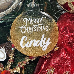 Merry Christmas Glitter ornaments resin ornaments personalized Christmas ornaments clear ornaments with names