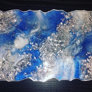 Geode Resin tray decorative marble tray with glitter coaster set resin coasters ocean vibes serving tray