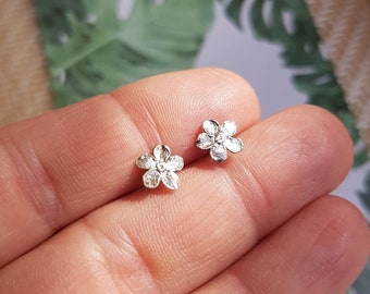 Forget me not earrings studs, Tiny flower ear studs, Silver floral earrings, 4th Anniversary gift for her, Love and Lasting Memories