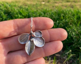 Silver leaf branch necklace with chain, Botanical jewelry, Nature inspired plant lover gift, Leaves jewelry, Woodland gift for her