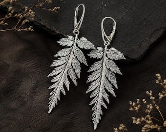 Real silver fern leaf earrings, Nature-inspired jewelry, Botanical beauty Gifts for Her, Artistic jewelry inspired by plants