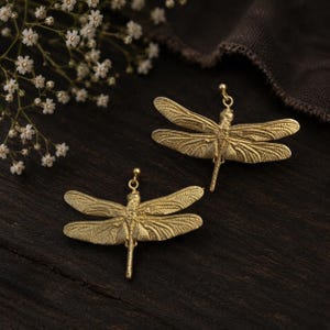 Orecchini a forma di libellula, gioiello di tendenza realizzato in ottone, orecchini pendenti a forma di damigella, gioielli con insetti volanti, idea regalo accattivante per entomologi.
