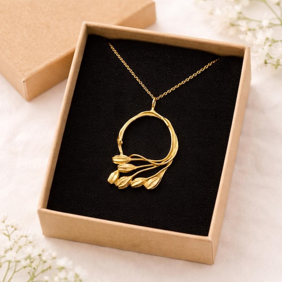 Gold twig whimsical necklace, Bohemian jewelry, Brass branch necklace gold plated chain, Lapsana communis plant necklace, Birthday gift