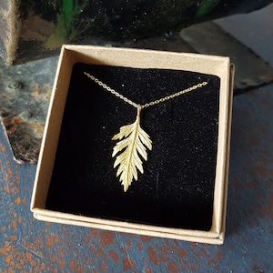 Dainty fern leaf necklace gold color made from brass with chain, Botanical jewelry Nature inspired, Plant lover gift, Unique gift for her