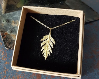 Dainty fern leaf necklace gold color made from brass with chain, Botanical jewelry Nature inspired, Plant lover gift, Unique gift for her