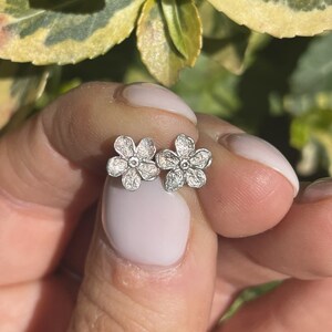 Forget me not earrings studs, Tiny flower ear studs, Silver floral earrings, 4th Anniversary gift for her, Love and Lasting Memories