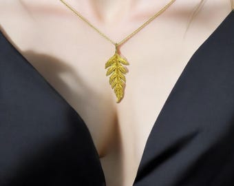 Fern leaf necklace gold brass with chain, Botanical jewelry Nature inspired, Plant lover gift, Connection to Nature symbol