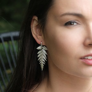 Real silver fern leaf earrings, Nature-inspired jewelry, Botanical beauty Gifts for Her, Artistic jewelry inspired by plants