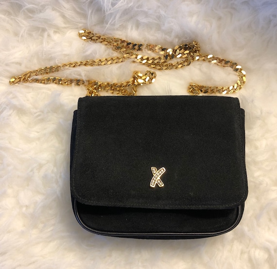 small black purse with chain strap