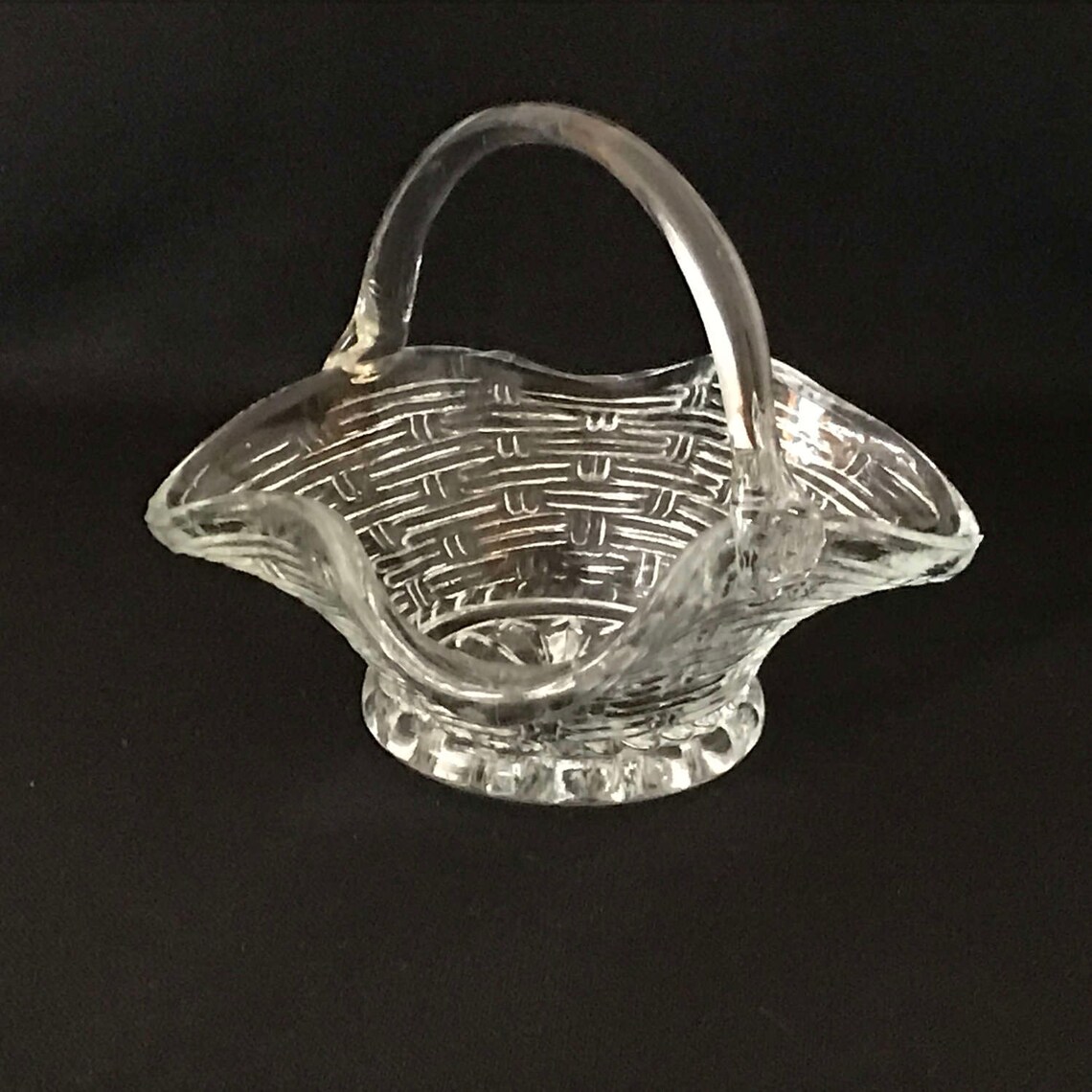 Little Clear Glass Basket with Handle Vintage Etsy